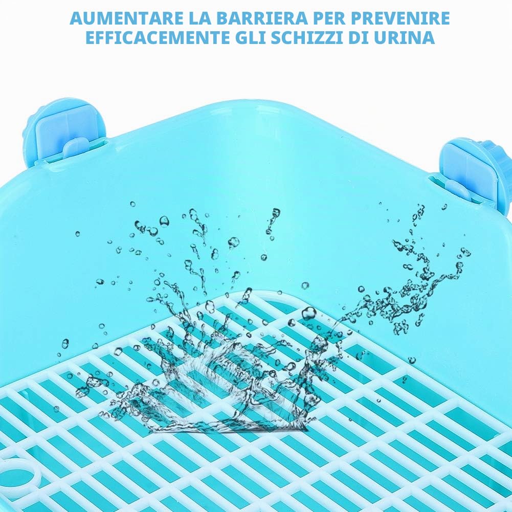 Toilette Grande per Piccoli Animali, Lettiera in Plastica per Animali Domestici per Conigli, Cincillà, Porcellini D'India, Fibbia di Fissaggio Incrociata e Deflettore Aumentato