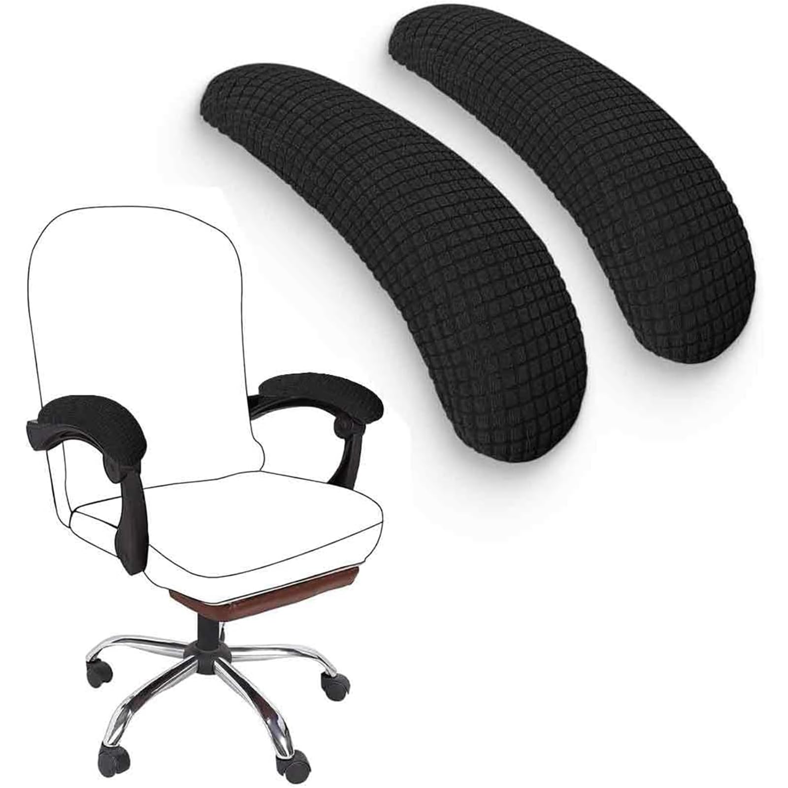 COYUN Fundas para reposabrazos de silla de oficina, 2 fundas protectoras elásticas de poliéster para sillas de oficina, alivia las molestias del codo (negro)