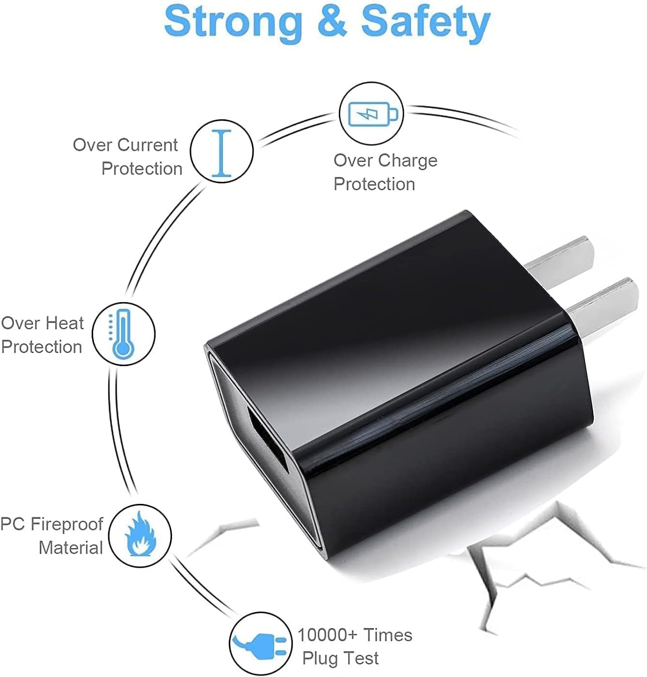 Image showing the black GUY-TECH AC/DC adapter and a black USB to Micro USB cable.