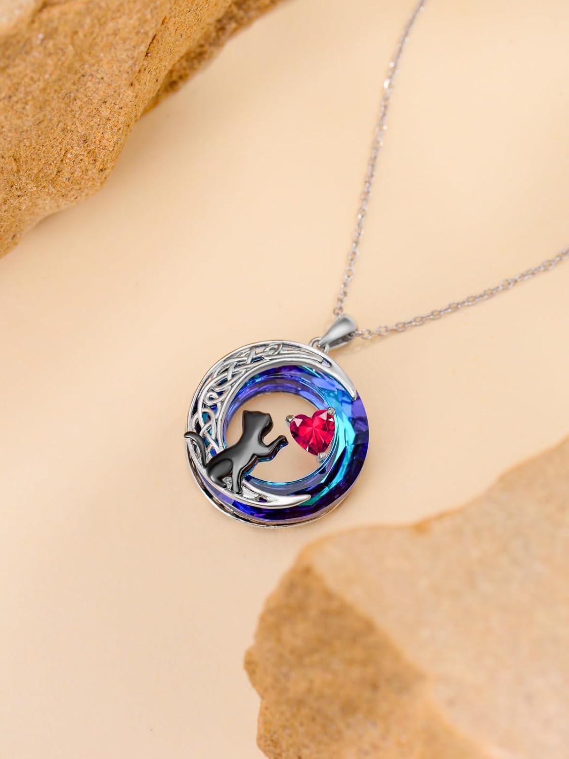 TOUPOP Cat Gifts for Cats Lovers 925 Sterling Silver Black Cat Necklace Celtic Moon Birthstone Jewelry for Women Valentines Day Birthday Gifts for Her - Image 7