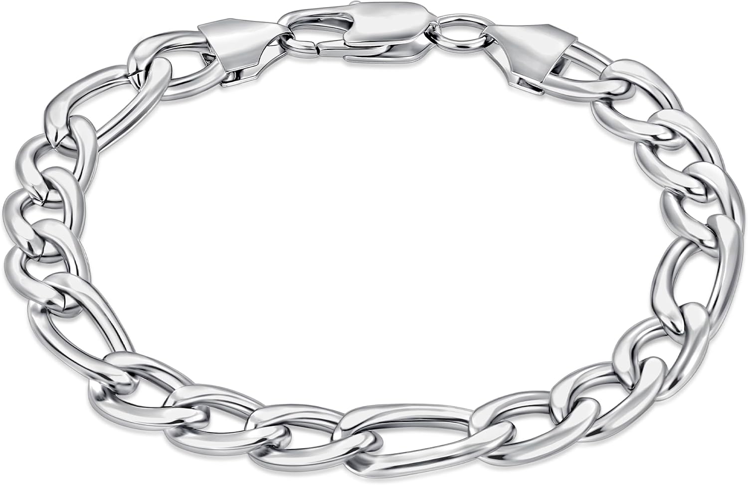 Fiusem Silver Tone Figaro Mens Bracelet, 5/7/8mm Stainless Steel Link Chain Bracelets for Men, 6.7"/7.5"/8.3"/9.0" Length
