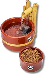 Bebedouro e Comedouro Pet de Cerâmica com Cascata de Bambu – Bivolt, Natural e Silencioso – 1,8L + 300g | Ideal para Gatos e Cães de Pequeno Porte