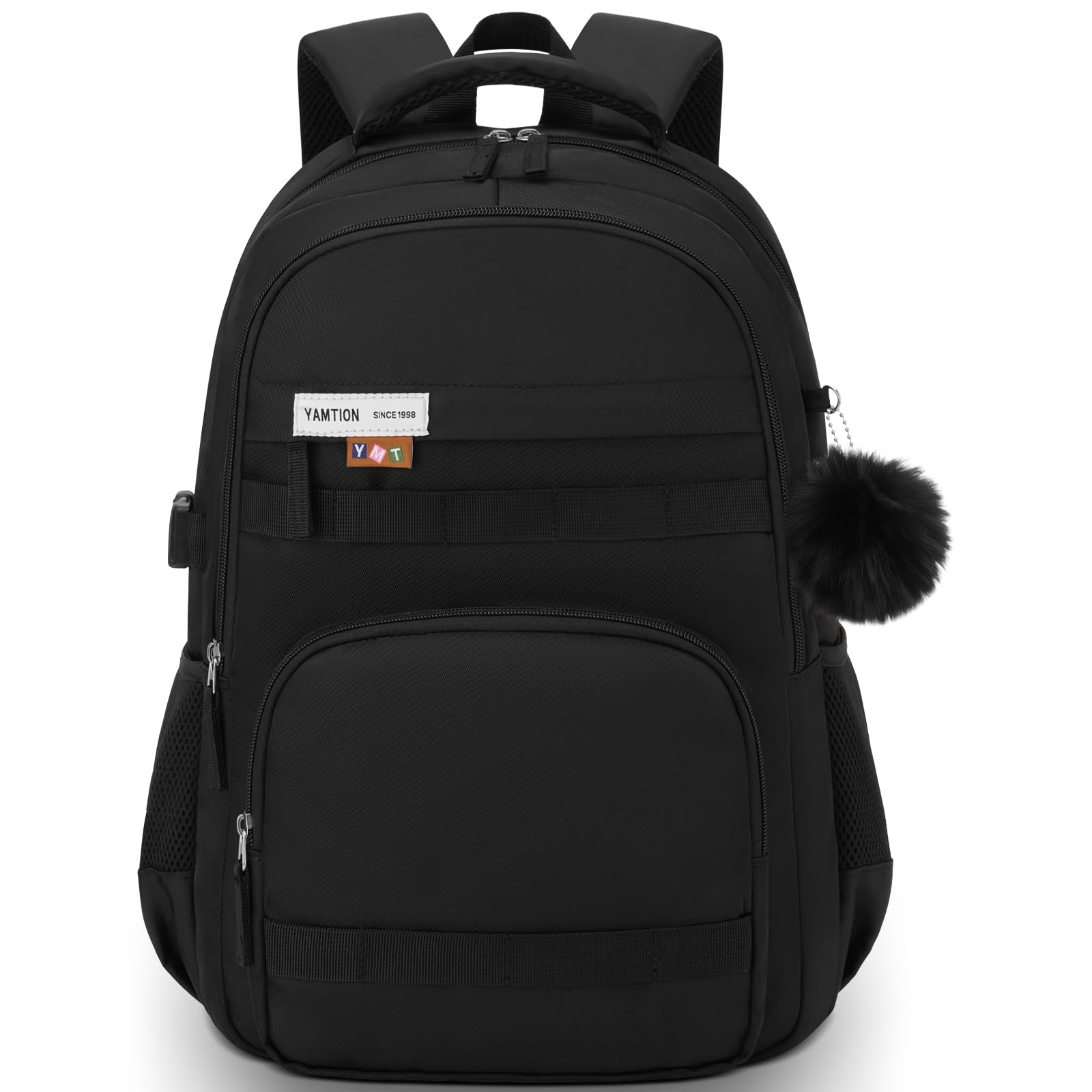 YAMTION Sac à dos noir pour homme et femme, sac à dos de voyage pour ordinateur portable de 15,6", sac d'école avec grande capacité, sac à dos décontracté pour adolescents, garçons et filles, collège