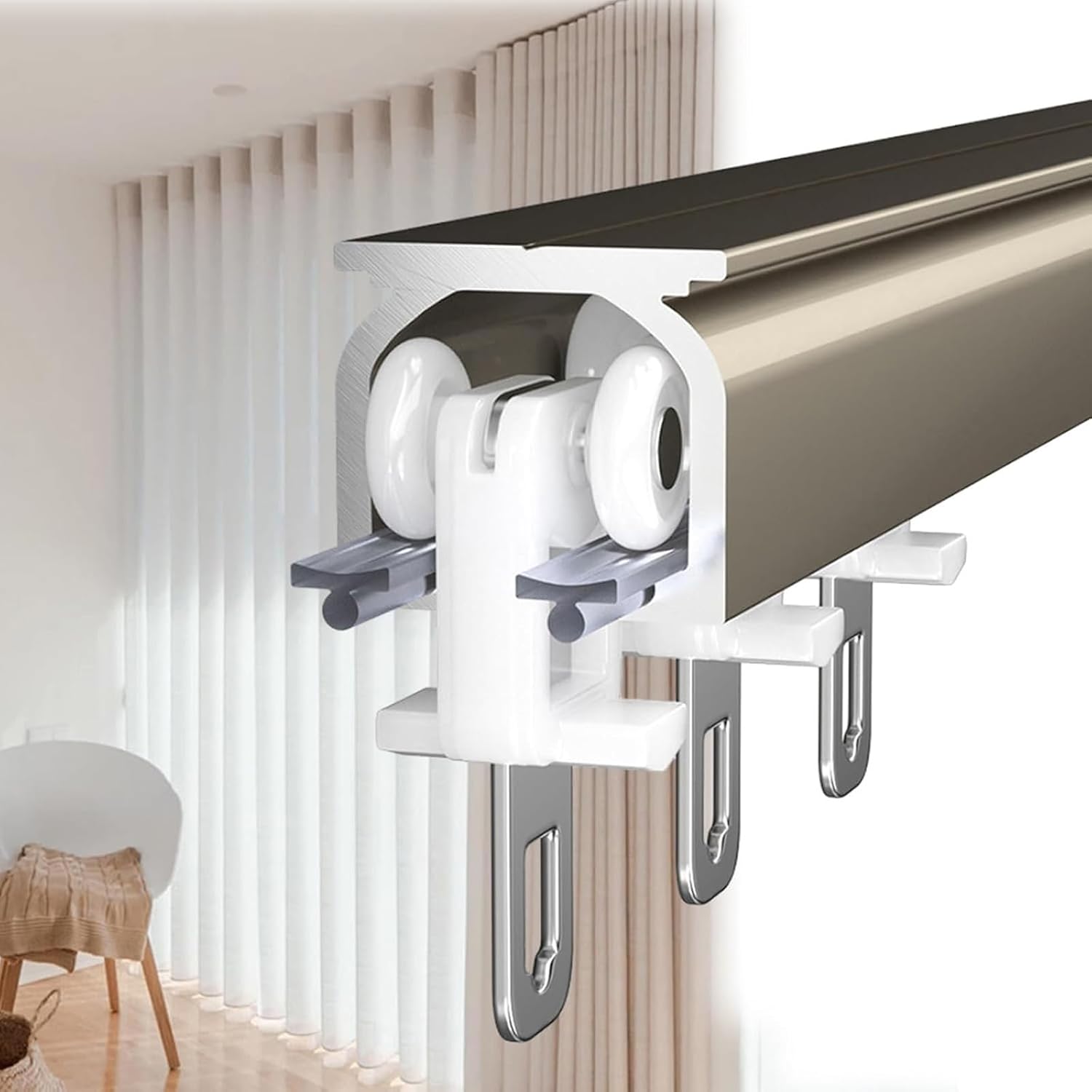 アルミ合金製天井レール カーテン用 カーテンレールシステム 強力な耐荷重 RV用 ベイウィンドウ 間仕切り(White,300cm)