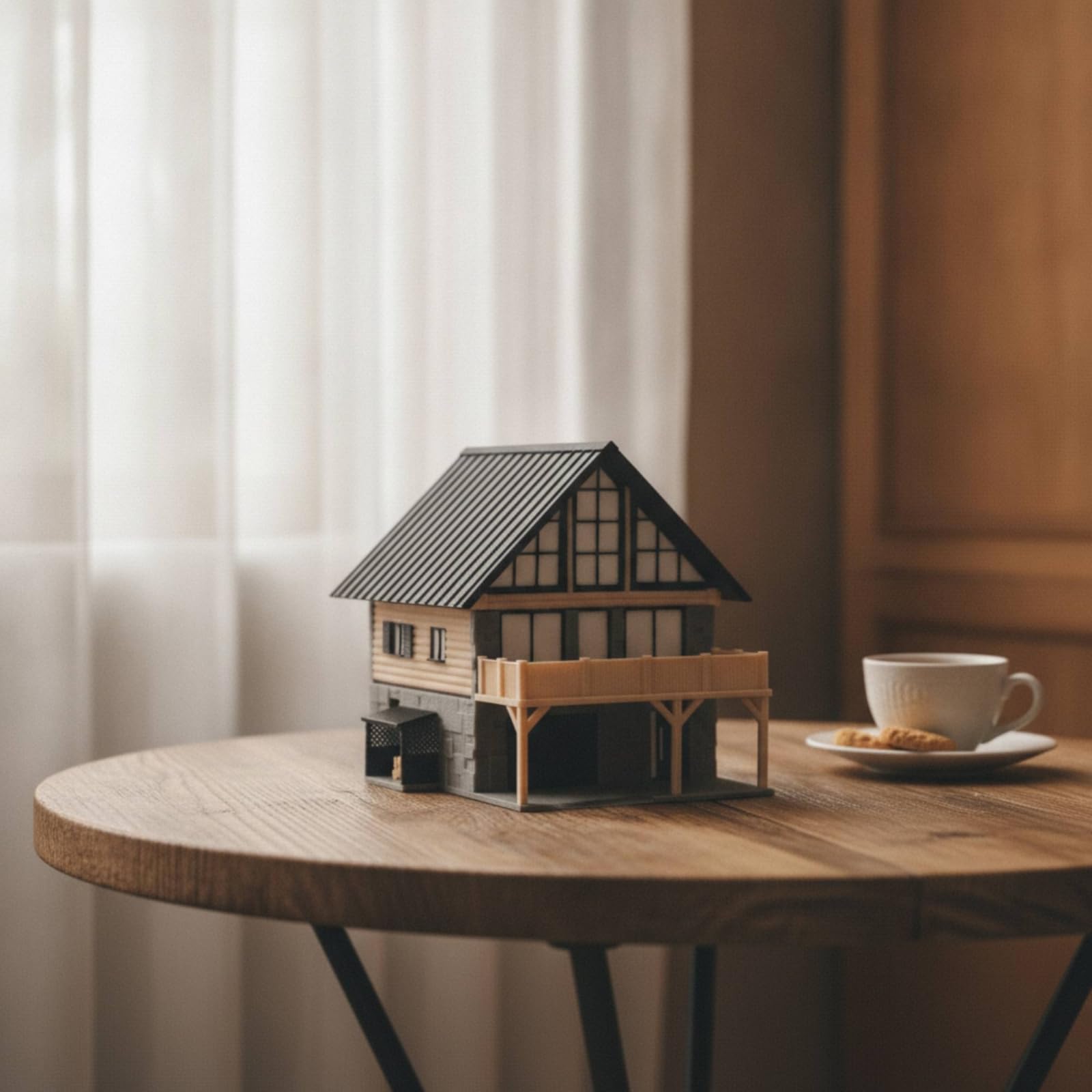 mit Balkon zweistöckig Miniatur Maßstab 1:64 Diorama-Haus für Sammler, Modelleisenbahn, Vitrinen-Display