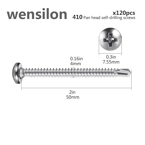 Miniatura 2 de (120 piezas) #8X2 Phillips Tornillos autoperforantes con cabeza de cacerola, tornillos de chapa autorroscantes - Acero inoxidable 410