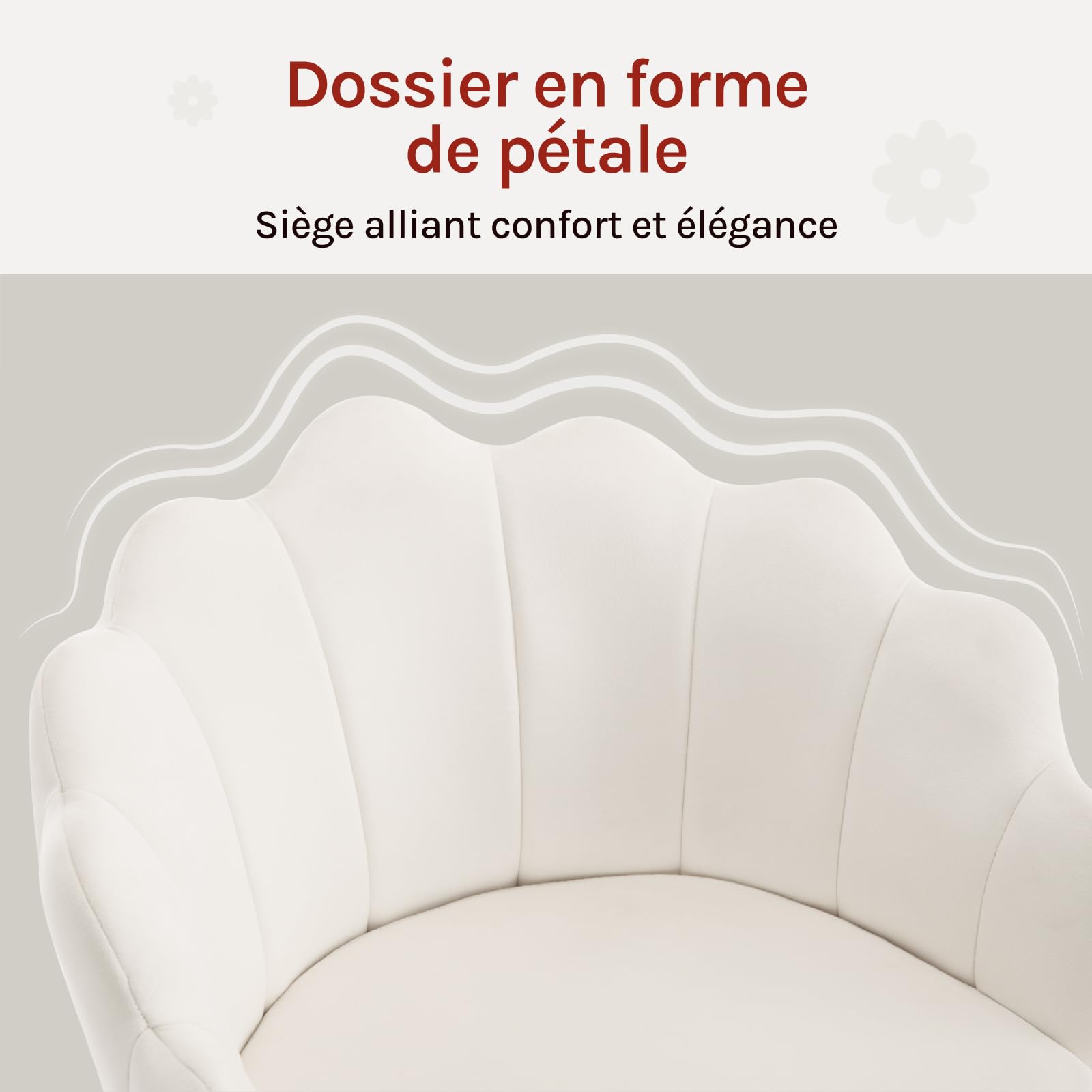 WOLTU Chaise Bureau Pivotante Hauteur Réglable Velours Beige Métal