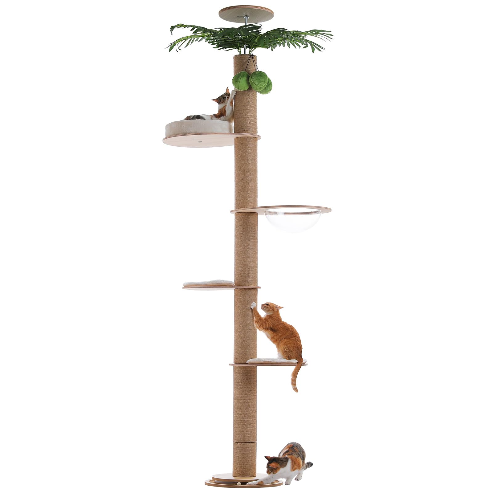 PAWZ Road Floor to Ceiling Cat Tree Wood, Coconut Cat Tower 245.3-305.3cm