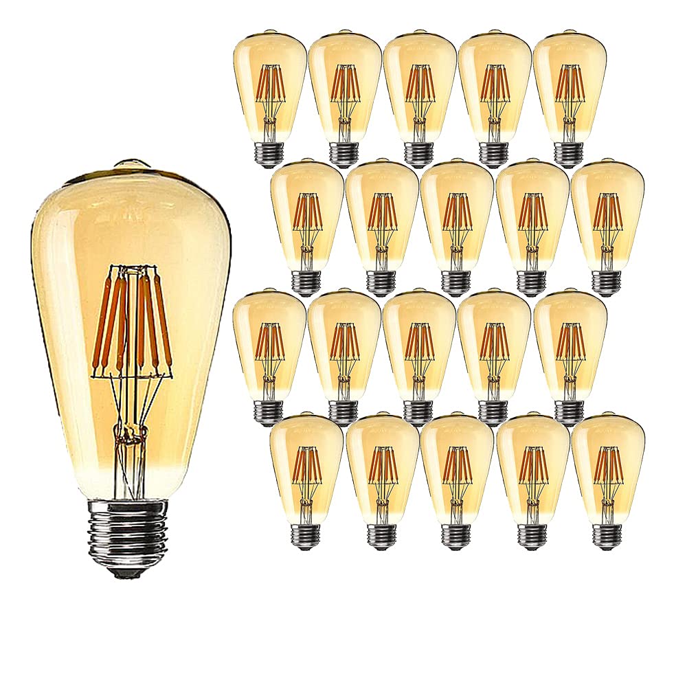 20er Stücke LED E27 6W ST64 Filament Glühbirne Edison Vintage Glühlampe Lampe Birne Warmes Licht 2200K,Nicht Dimmbar AC 220-240V E27 60W Halogenbirnenäquivalent