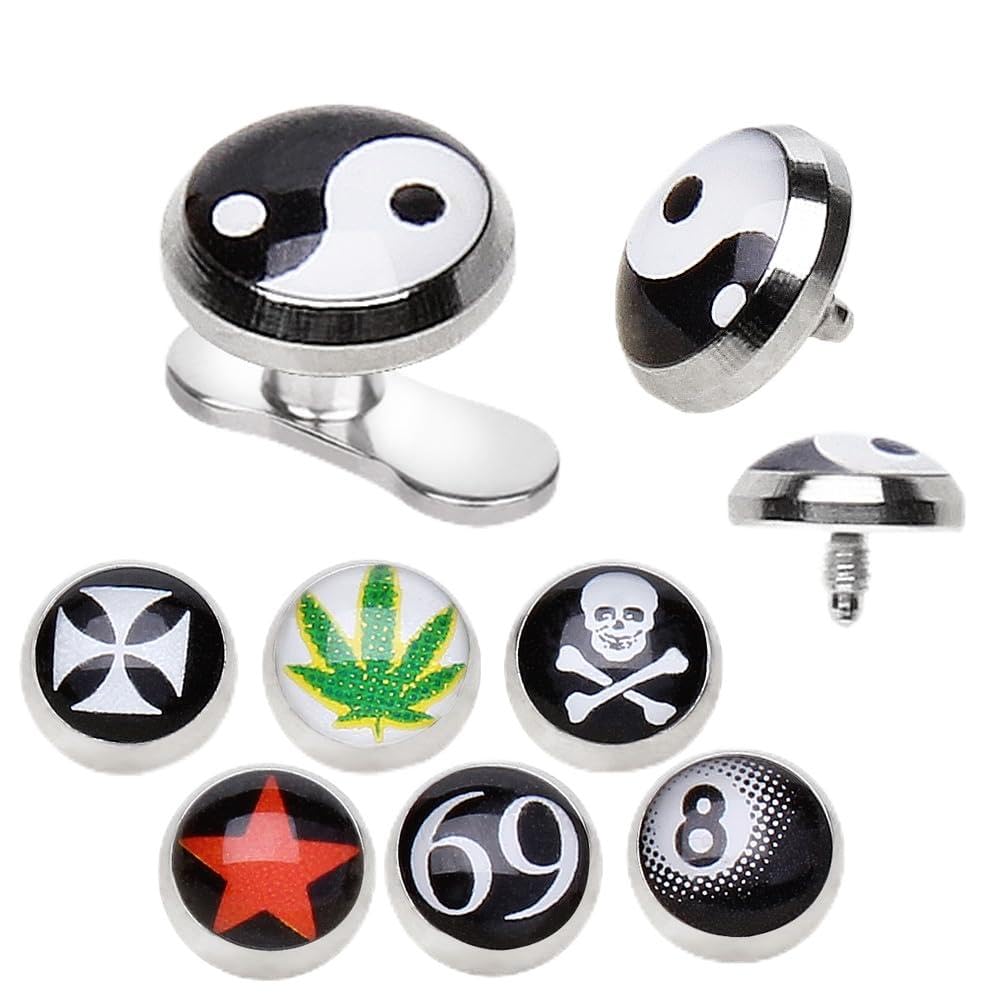 Dermal Top, 316L Surgical Steel, 5mm, Red Star Logo, Unisex Body Piercing Jewellery