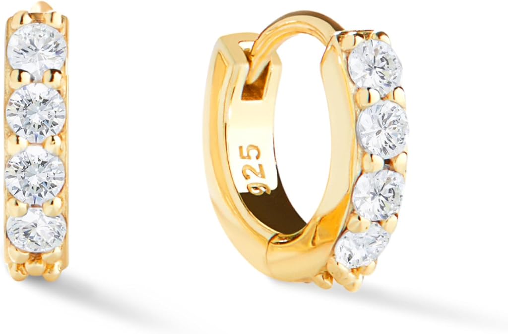 Ana Luisa Huggie Hoop Earrings - Sterling Silver Single & Stacked Double Hoop for Women - 14K Gold Plated, Silver Rhodium & Two-Tone for Daily Wear - Hypoallergenic, Water-Resistant, Tarnish-Free
