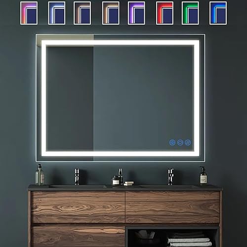 Beelux Espejo de baño LED espejo de tocador iluminado de 32 x 24 pulgadas con 3000 K4000 K6000 K ajustable antiempañamiento táctil inteligente