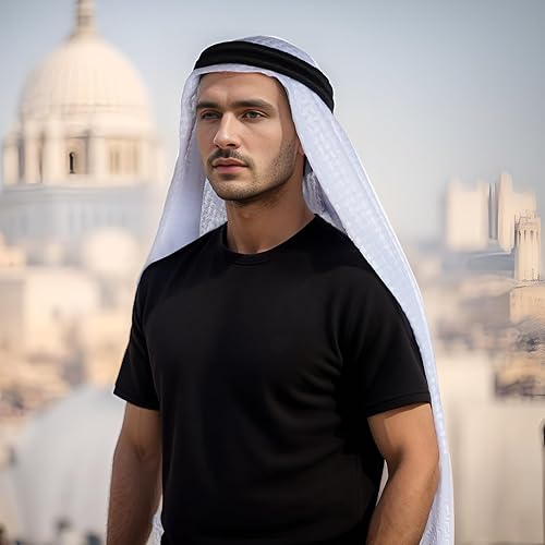 Miniatura 7 de Jmkcoz Shemagh árabe táctico desierto keffiyeh pañuelo para la cabeza turbante árabe cuello diadema traje árabe musulmán para hombres mujeres