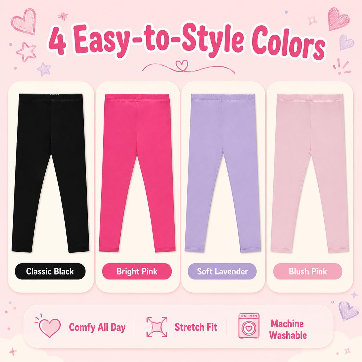 BTween Kids Girls Fall Fashion Stretch Leggings Comfortable Bottoms Set 4 Pack Bundle image 2