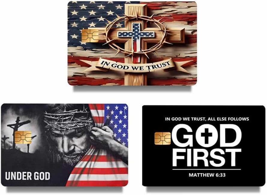 Faith & Patriot Card Sticker Set, 3Pcs Inspirational Credit Card Skin Sticker Cover Decal with Cross & Scripture Designs, Christian Gift for Men and Women