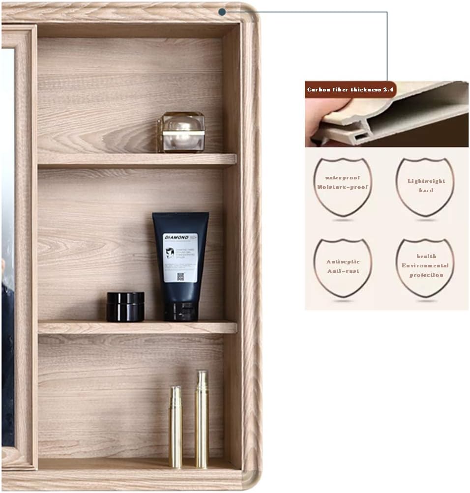 Mirror Cabinets Bathroom Space Aluminum Wall-Mounted Dressing Table Bathroom with Sliding Mirror Box Yellow White Size 6550cm (Yellow)
