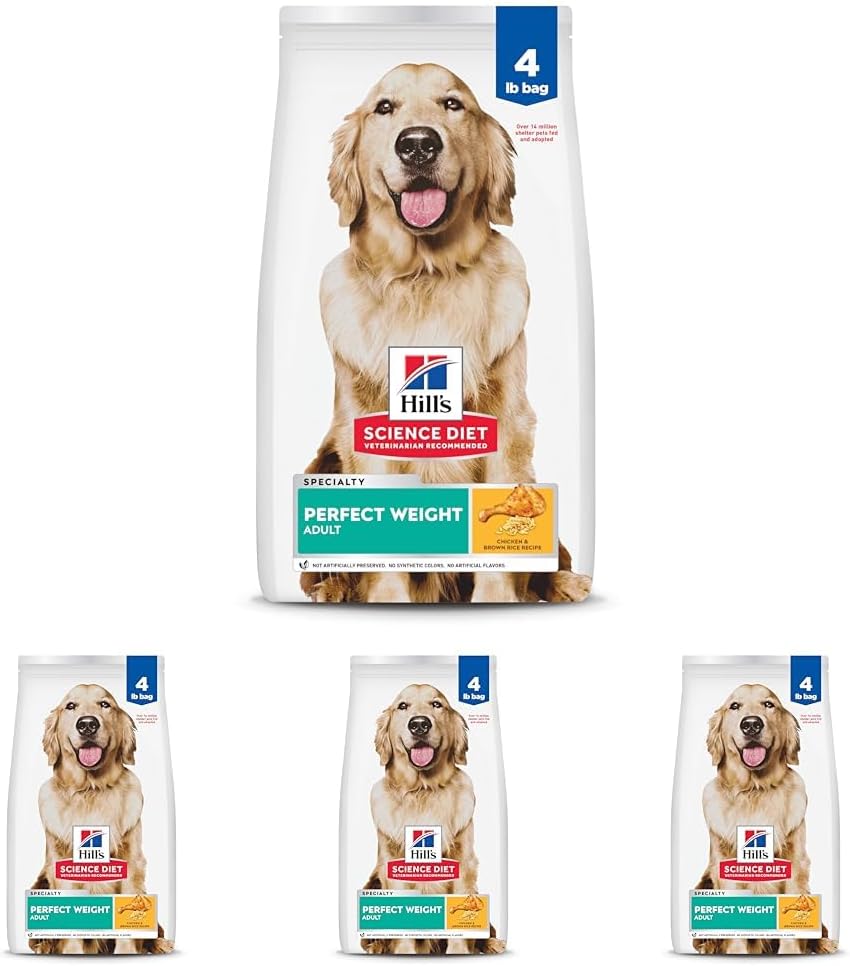 Hill's Science Diet Perfect Weight, Adult 1-6, Weight Management Support, Dry Dog Food, Chicken & Brown Rice, 4 lb. Bag (Pack of 4)