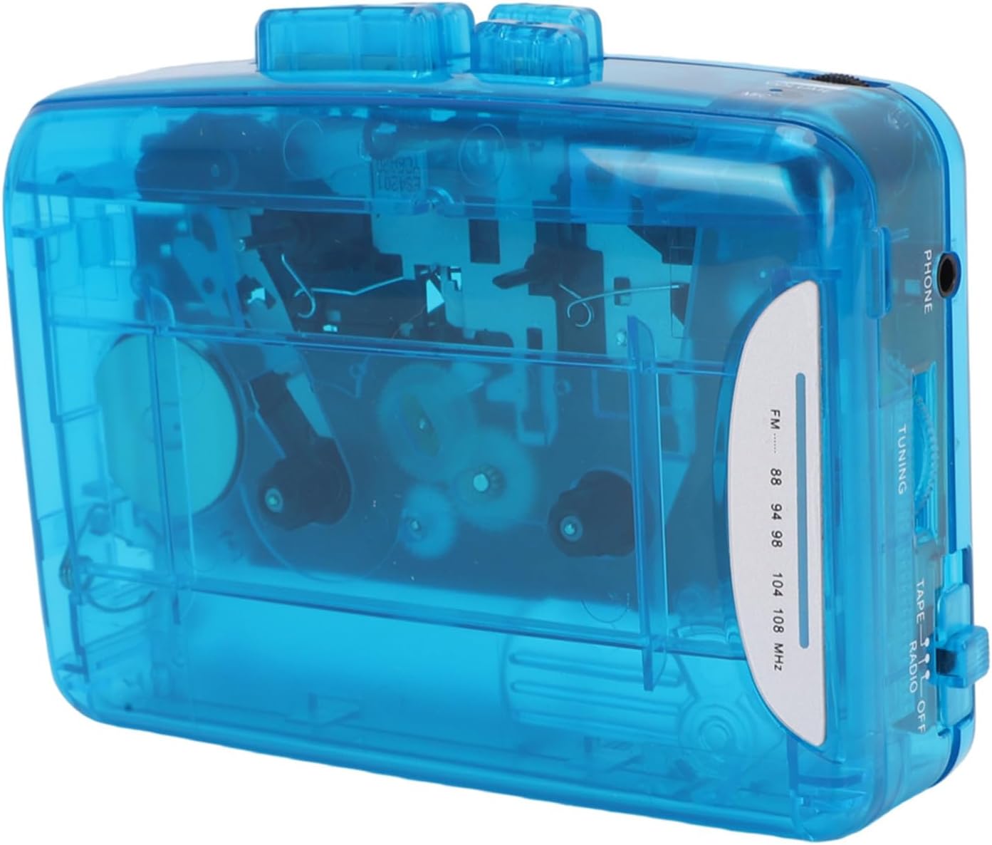 LICAEVEY Cassette Player Portable Recorder Transparent Retro, with Earphone for Cassette Tape, FM Radio Voice Recording One Touch Recording for Music Lovers (Transparent Blue)