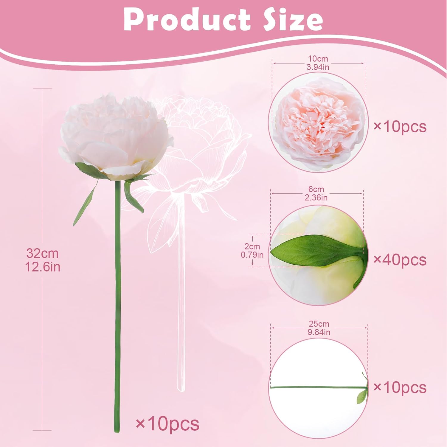 10PCS Pink Realistic Artificial Flowers Peony Fake Silk for Home Office Wedding Table Centerpieces Party Festival Bar Decoration Indoor - Image 5