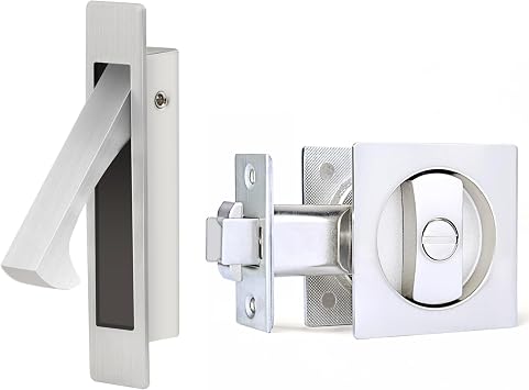 Dontay Pocket Door Privacy Lock and Pull Handle,Flush Mount Door Pull for Pocket Sliding Door,Hardware for 1 3/8 to 2 3/16 Thickness Door