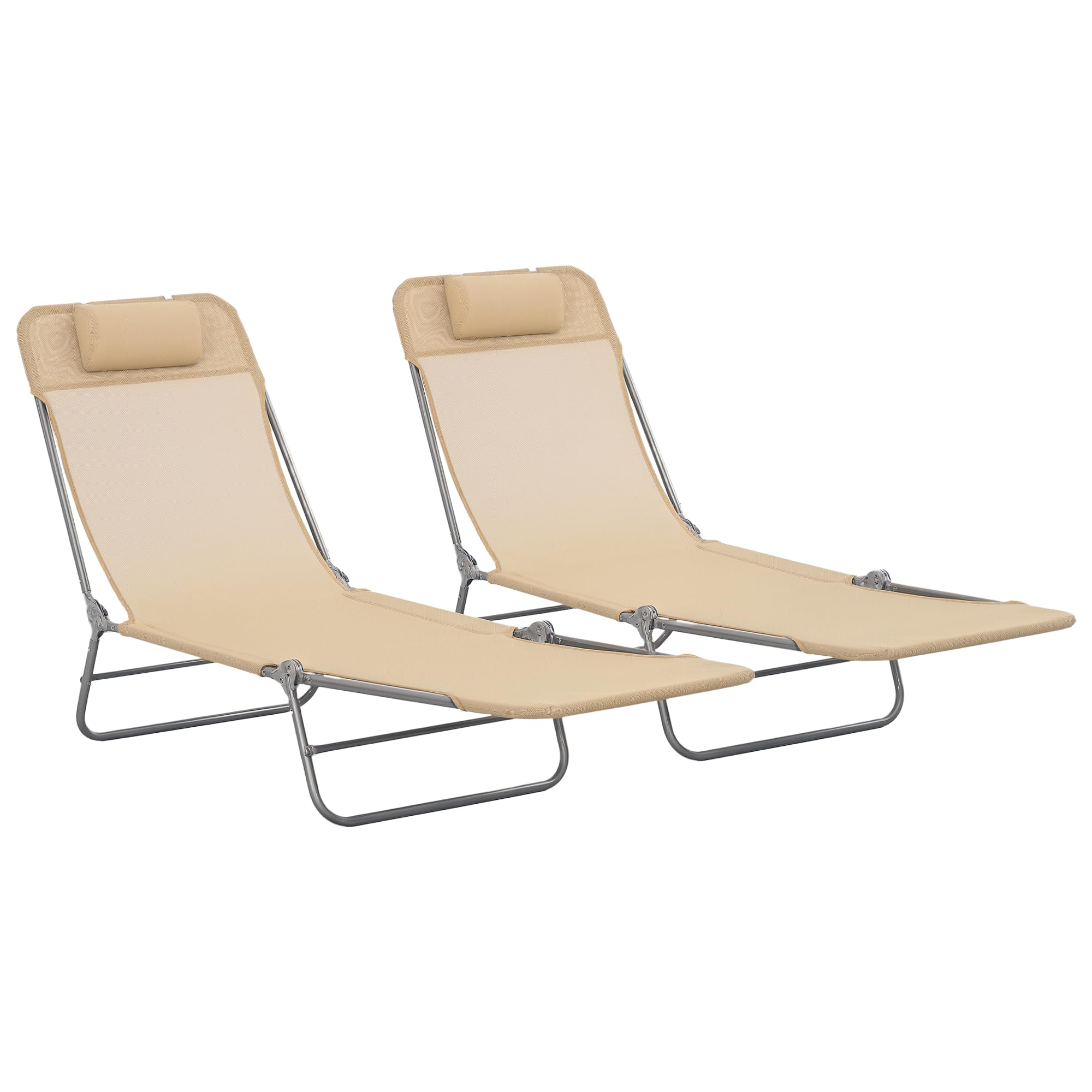 Outsunny Folding Sun Loungers for Garden Set of 2, Texteline Reclining Sun Bed with 5 Position Adjustable Backrest, Headrest, Portable Garden Lounger Recliner Chair for Beach, Patio, Camp, Brown โ image 1