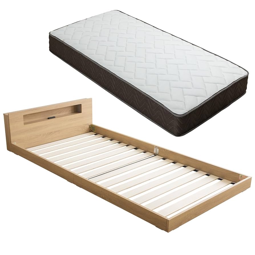 【直接お取引可能】フロアベッド　棚、コンセント、LED照明付 ロータイプ MINT（家具、インテリア） フロアベッド ダブル ベッド 棚