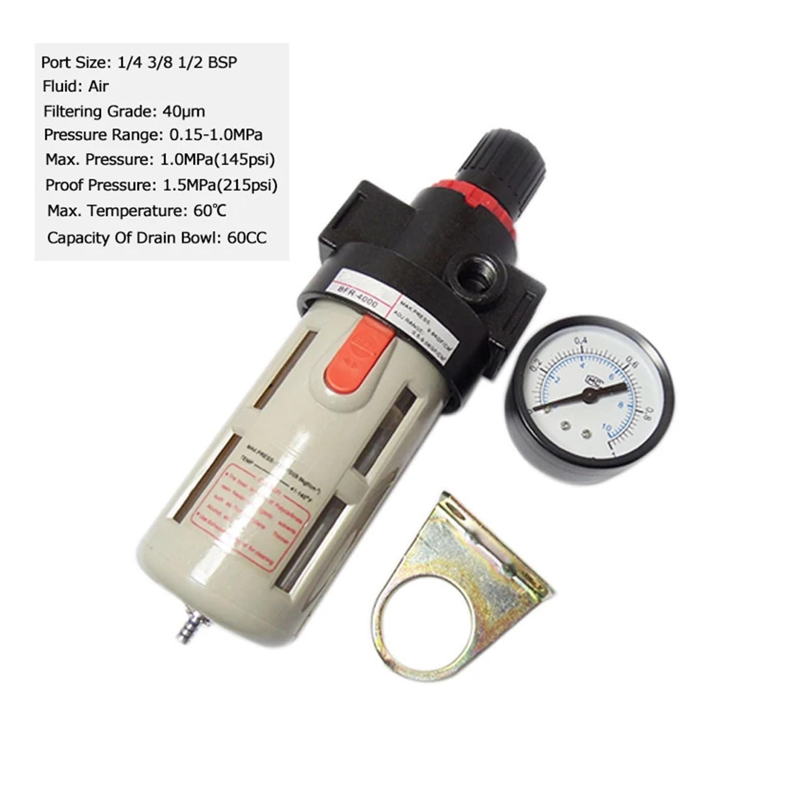 BFR2000 BFR3000 BFR4000 Unidad de tratamiento de fuente neumática filtro de aire filtro regulador de presión con manómetro accesorios separadores de aceite(BFR200 PC8-02)