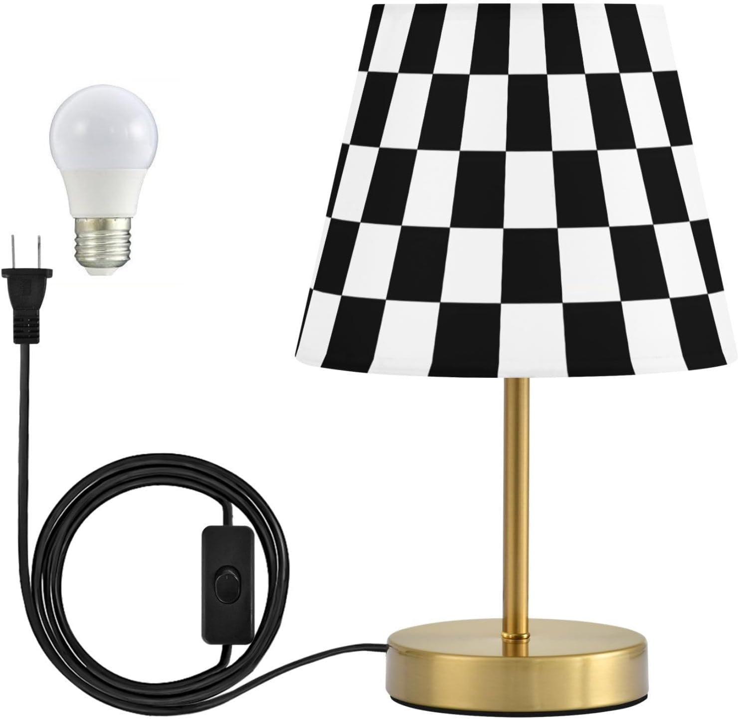 ALAZA Table Lamp Bedside Lamp for Bedroom Black White Checkered Dimmable Light with USB Port Bronze Metal Base for Dining Nightstand, Bulb Included