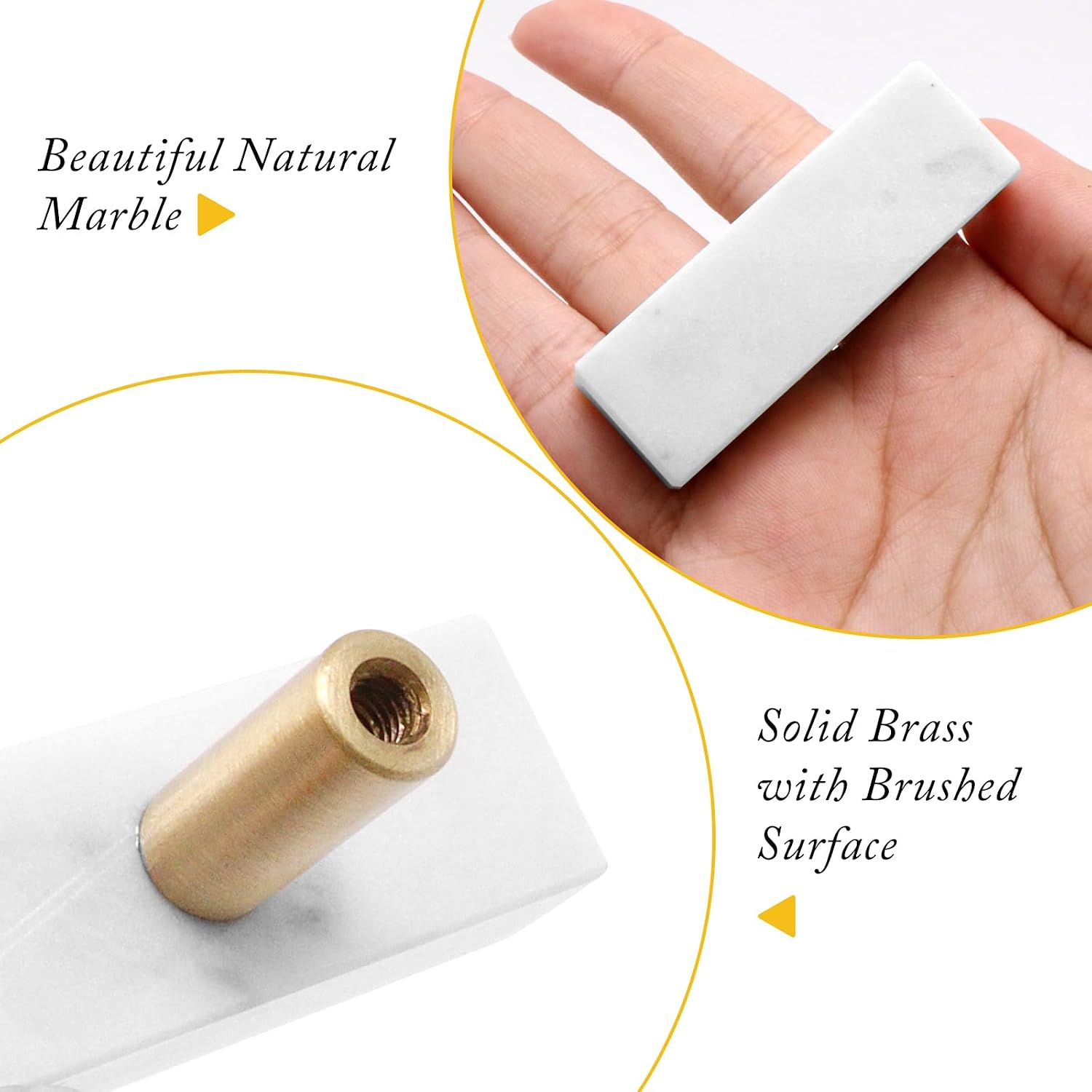 5PCS T-Shaped Marble Cabinet Knobs, Modern Decorative Drawer Pull, Stone Handles Brushed Brass Base for Kitchen Cupboard Bedroom Dresser Wardrobe (White)