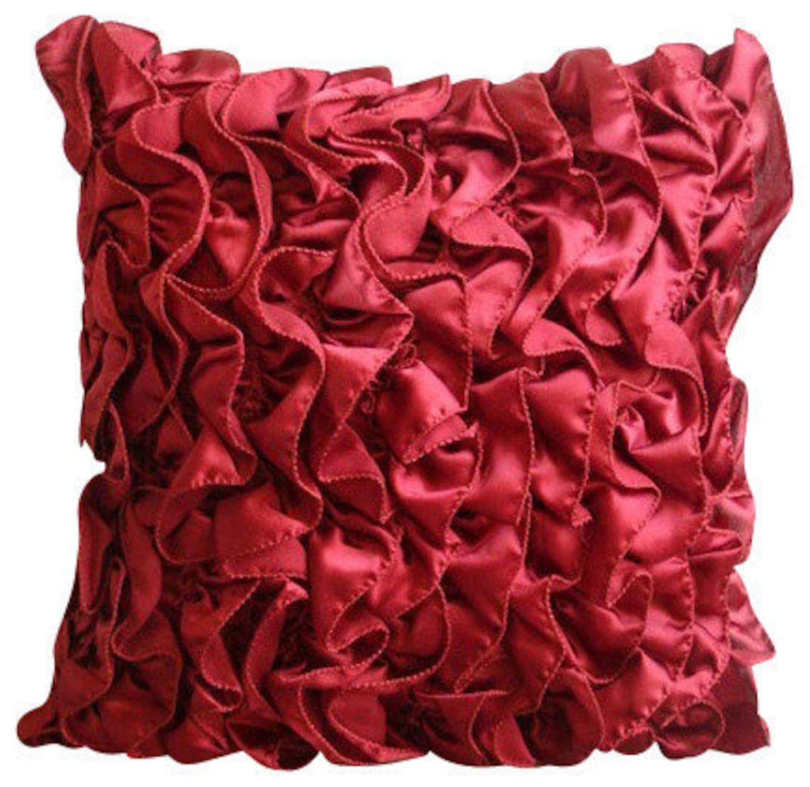 The HomeCentric Decorative Red Cushion Covers Pack of 2, 45x45 cm (18"x18"), Vintage Style Ruffles Shabby Chic Square Throw Cushions Cover Satin Cushions Cover Solid Modern - Vintage Rubys