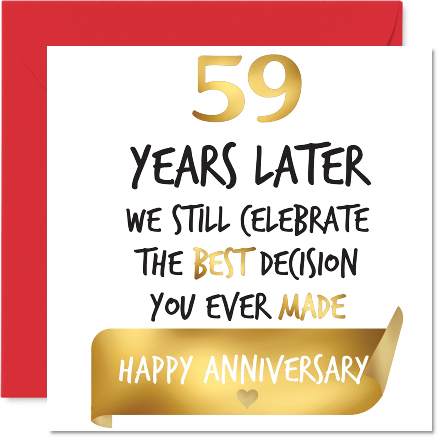 Gold 59th Anniversary Card for Women Men - Celebrate Best Decision - Happy 59 Year Anniversary Card for Wife Husband Partner Companion, 145mm Golden Wedding Anniversaries Greeting Cards