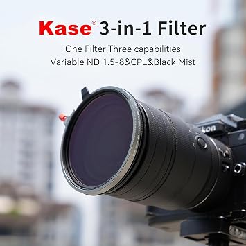 Kase CPL/Vari ND/Black Mist 3 in 1 Combo Screw-in Filter 1.5-8 Stop ND3 to ND236 Optical Glass Ideal for Video/Vlog (82mm)