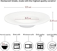 Vista 2 de Plato de sopa de cerámica de borde ancho, cuenco de sopa de 14 onzas, juego de 4 cuencos para pasta, platos blancos poco profundos con borde