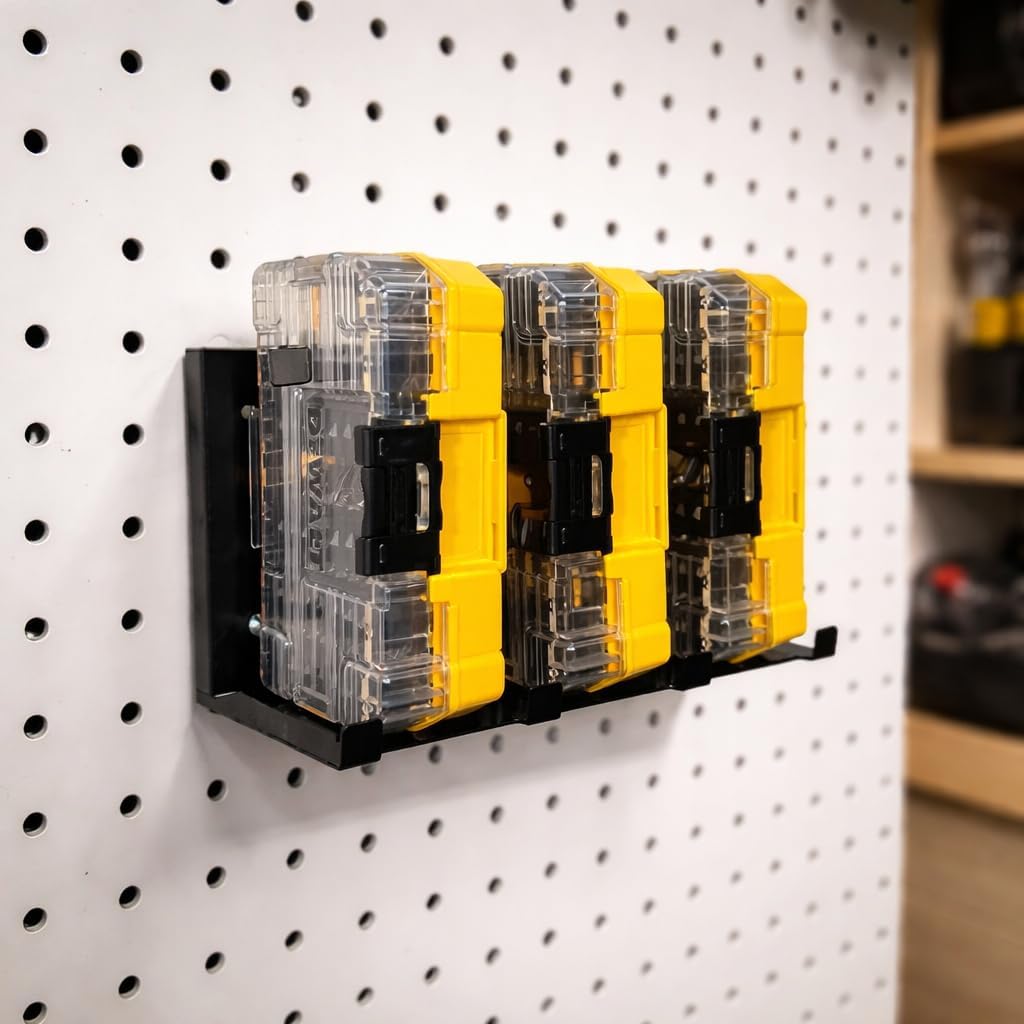 Wall Mount Drill Bit Storage Shelf Compatible with ToughCase – Pegboard Tool Organizer Rack for Drill Bit Case Storage in Garage or Workshop (black)