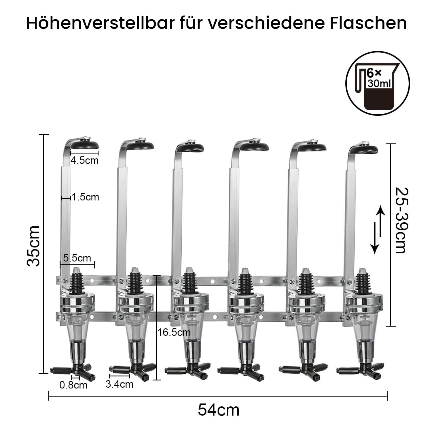 Youyijia 6 Schnapsspender Flaschenhalter Wandmontiert, 6 x 30 ml Bar Butler Getränkehalter für Spirituosen, Aluminiumlegierung, optisches Spirituosen-Barzubehör-Set für die Hausbar, Küche oder Bar