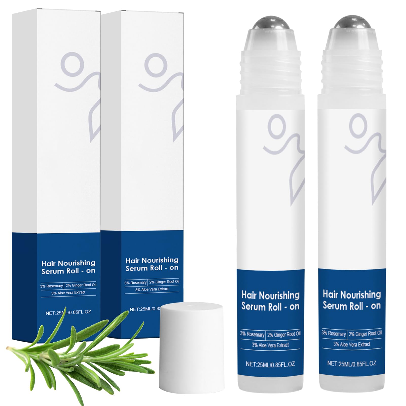 Pack of 2 Rosemary Scalp Serum Roll-On Scalp Care for Volume & Strength with 3% Rosemary Extract & 2% Ginger Oil Care Serum for Thin, Brittle Hair (2 x 25 ml)