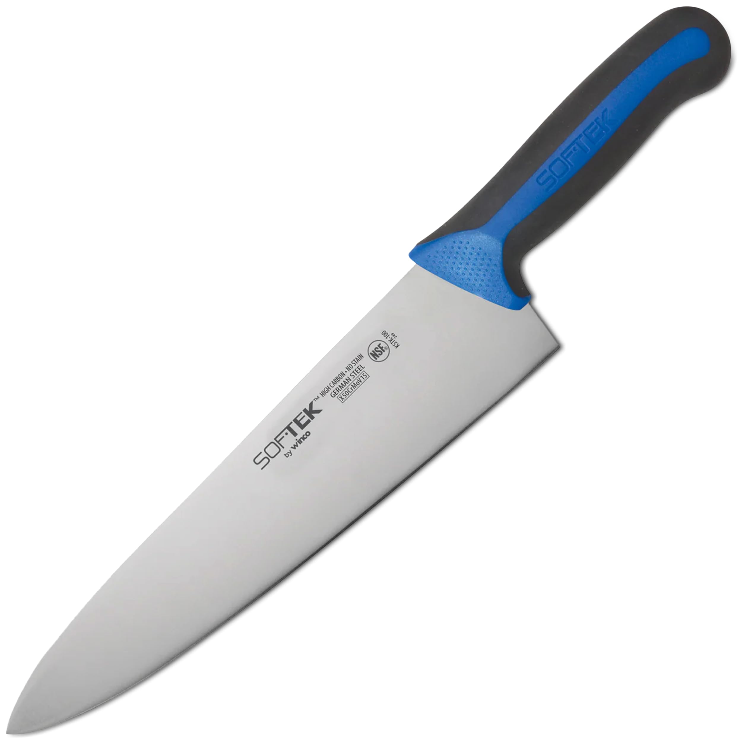 Winco 10" Blue Chef's X50 Cr MoV15 German steel Knife, Soft Grip Handle