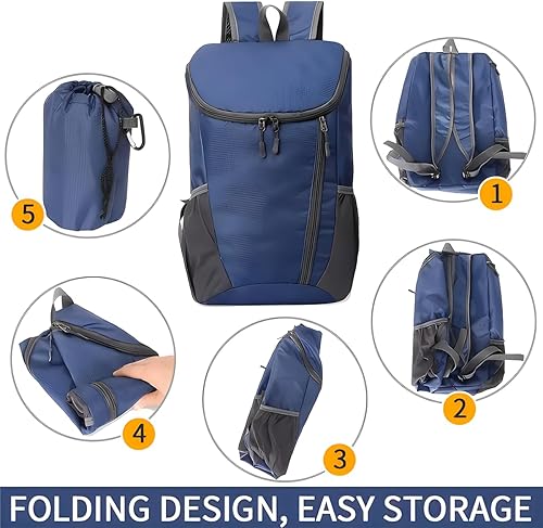Miniatura 5 de Mochila plegable portátil para montañismo, ultraligera al aire libre, mochila de senderismo de viaje (negro)