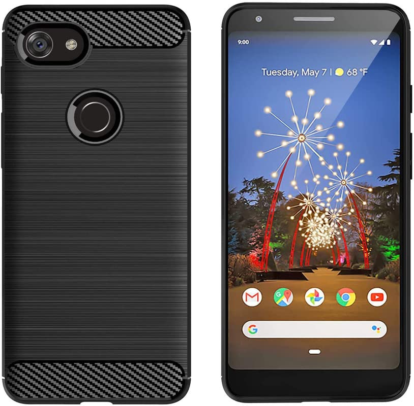 Image of NPRC Hybrid Ultra Slim Protective Case TPU Non-Slip Carbon Fiber Texture Shockproof Case Cover for Google Pixel 3A XL - Black