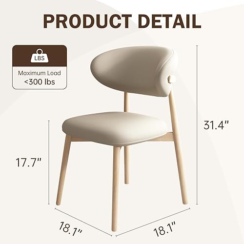 Miniatura 2 de Juego de 2 sillas de comedor tapizadas, sillas de cocina modernas de mediados de siglo con respaldo y marco de madera, sillas de comedor de piel