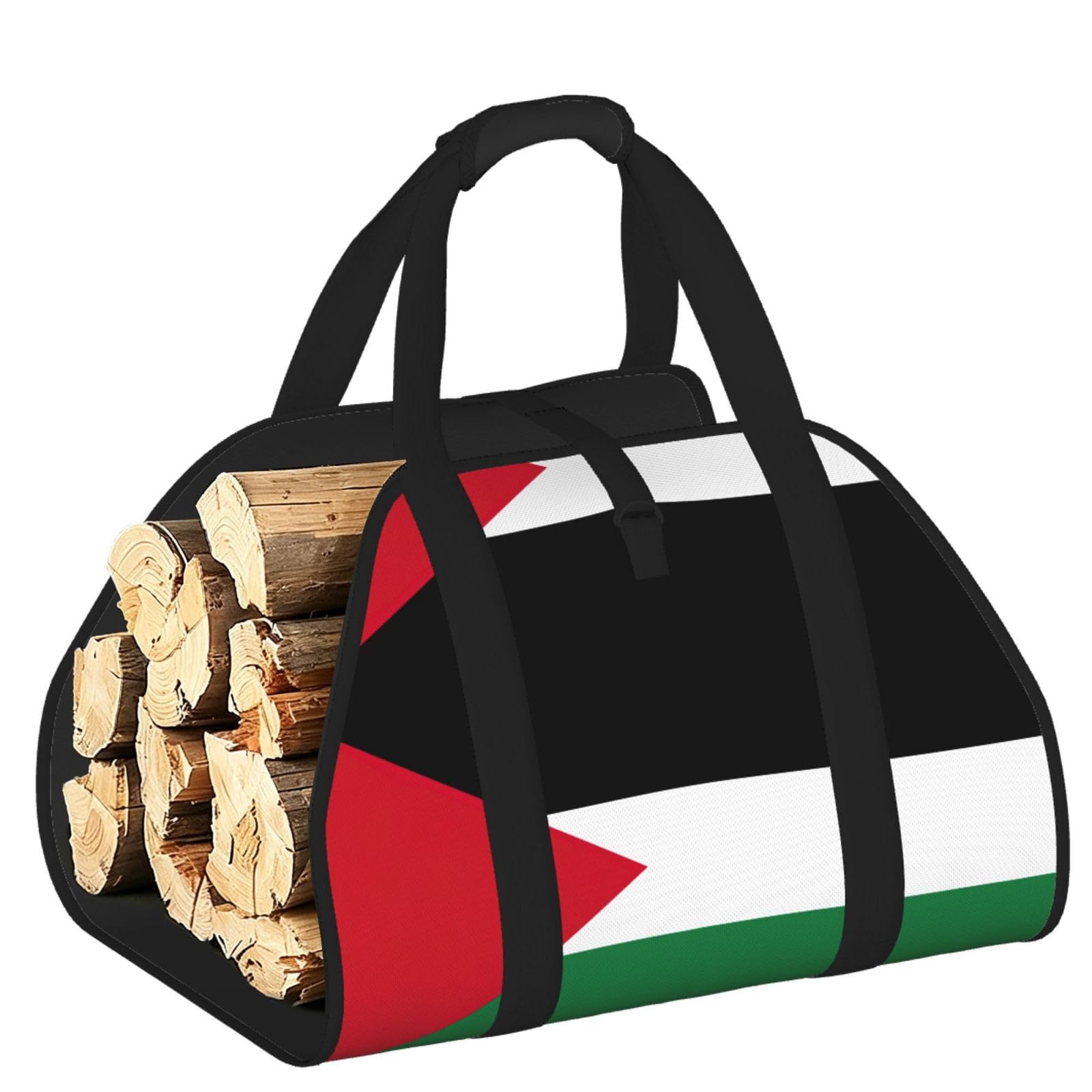 Palestinian flag Printed Firewood Log Carrier, Large Tote Bag with Reinforced Handles for Camping Fireplace Home