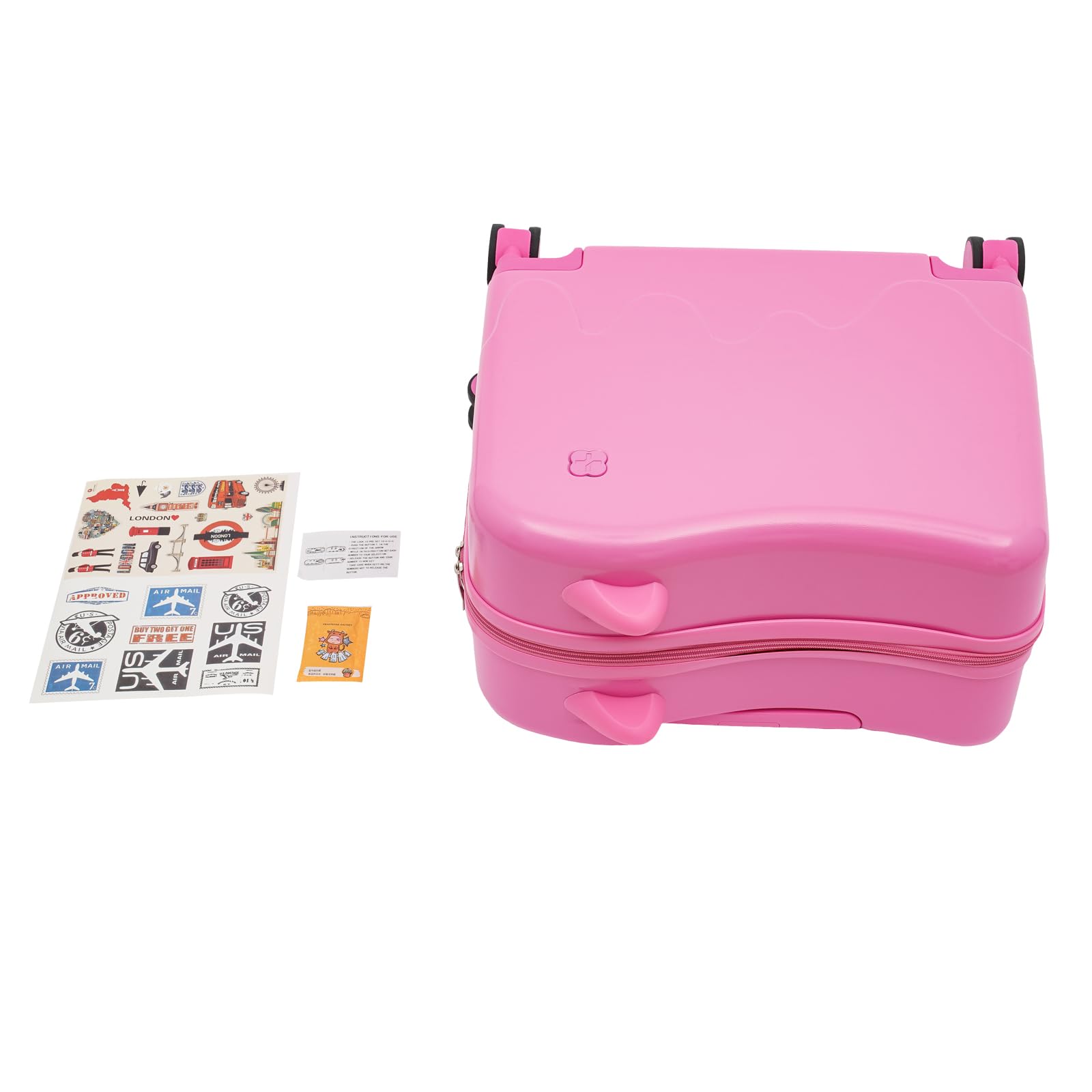 Maleta infantil para sentarse arriba, maleta de viaje para niños con barra de tracción y cerradura de contraseña, maleta para niños de 3 a 6 años, para niñas y niños, color rosa