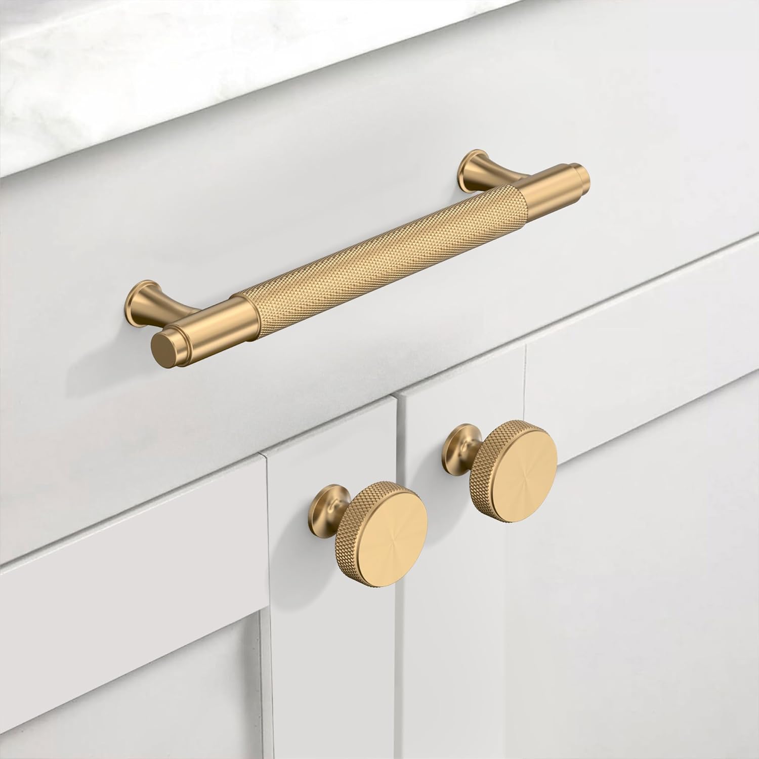 10 Pack 5"(128mm) Champagne Bronze Cabinet Pulls Knurled Kitchen Cabinet Handles Drawer Pulls Brass Cupboard Hardware for Cabinets CK0029