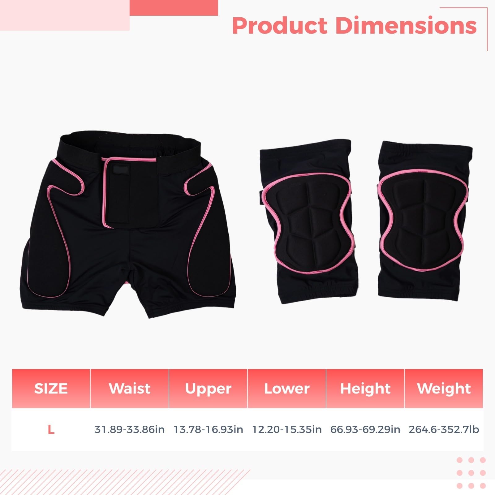 Wintersport-Sicherheitsausrüstung, 3D-gepolsterte Schutzausrüstung, Skaten, Skifahren, Schutz-Set, Damen, Ski, Snowboard, Hüftschutz, Shorts mit Knieschonern, 3-teiliges Set mit gepolsterten