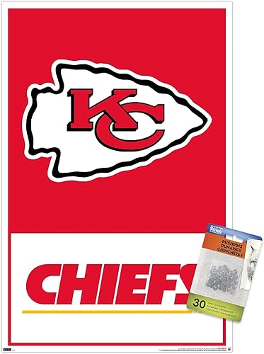 Miniatura 6 de Trends International NFL Kansas City Chiefs - Póster de pared con logotipo 21, 22.37 x 34.00 pulgadas, paquete de póster prémium y alfileres