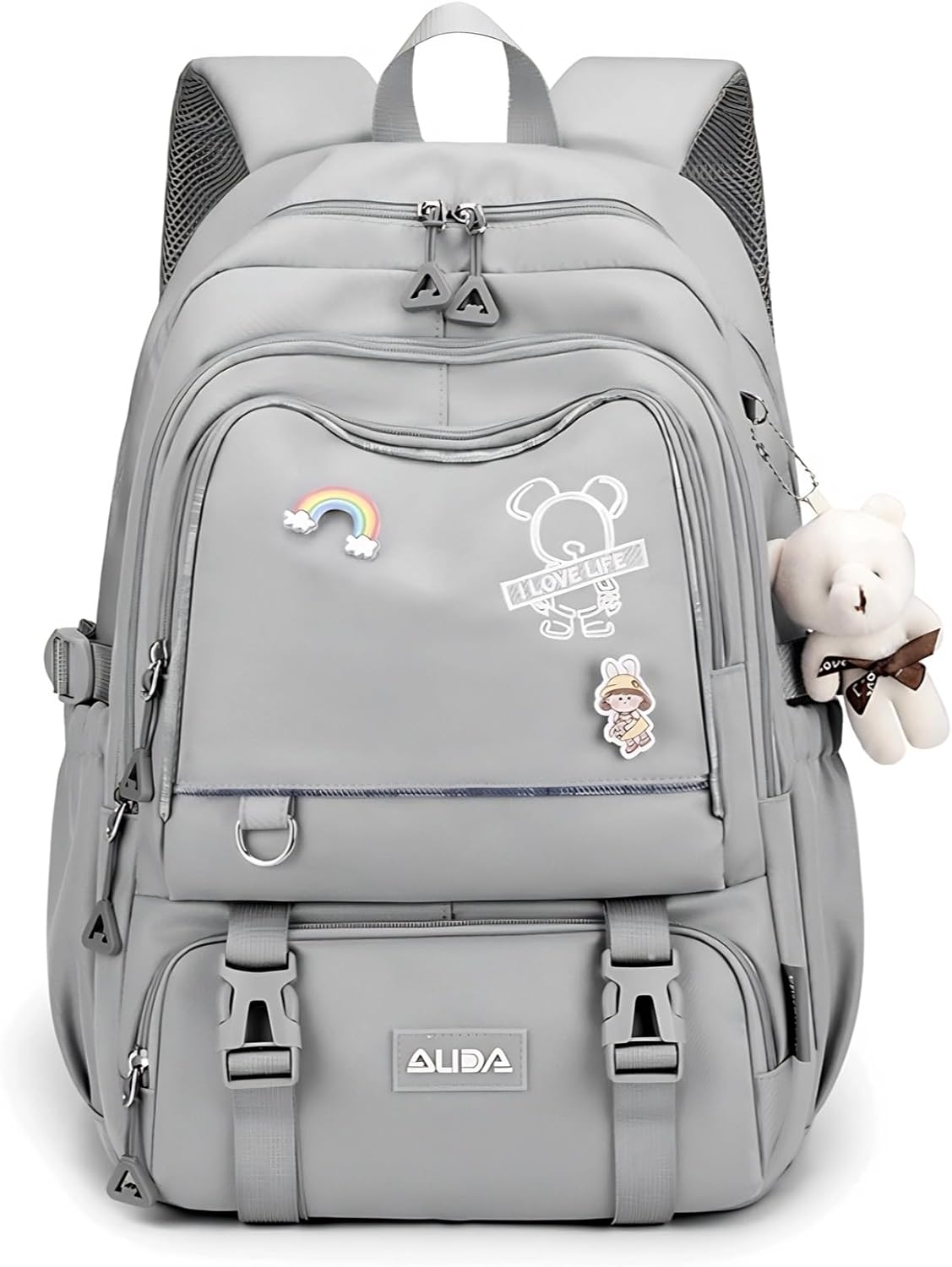 Cute School Laptop Backpack with Large Capacity Multiple Pockets for Girls Travel Friendly with Luggage Strap Accessory Included (Grey) Cute School Laptop Backpack with Large Capacity Multiple Pockets for Girls Travel Friendly with Luggage Strap Accessory Included (Grey)