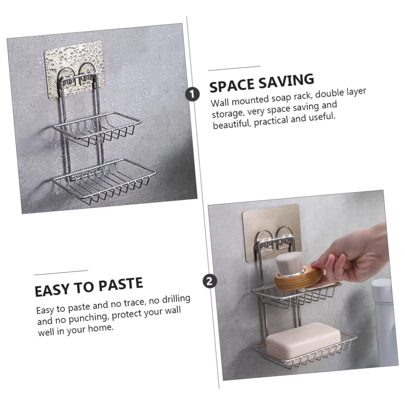 PRETYZOOM 3piezas Soporte para Jabón De Acero Inoxidable Jabonera Doble Capa para Baño Organizador De Jabón Sin Perforar Accesorio De Almacenamiento para y Lavabo