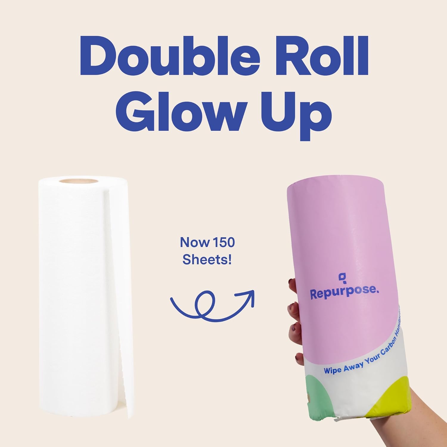 Repurpose 100% Bamboo Paper Towels, Thick 2-Ply Tree Free, Highly Absorbent & Soft, Eco-Friendly, Plastic Fee Packaging, 6 Rolls (150 Sheets/Roll) FSC Certified
