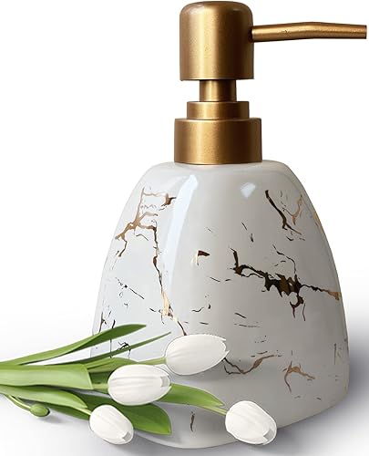 Dispensador de jabón de cerámica para baño, dispensador de jabón blanco para platos de cocina, dispensador de jabón con patrón de mármol,