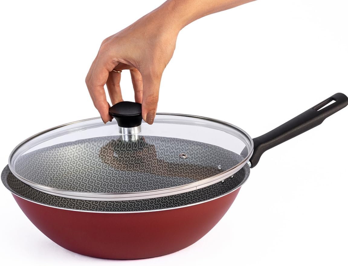 Generic Nonstick Wok Pan with Lid, 11 inch, Starflon Max, PFOA Free, Tempered Glass, Heat Resistant Handle, Dishwasher Safe, Gas Stove